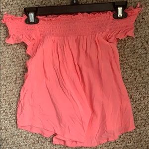 pink flowy off the shoulder top